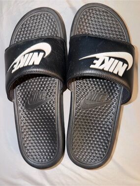 Nike Black Slide Sandals with White Swoosh
